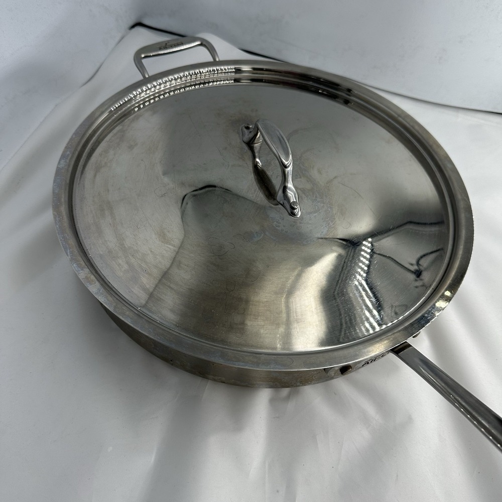 All-Clad 13.5"  Stainless Steel Saute Fry Skillet Pan With Lid Secondary Handle